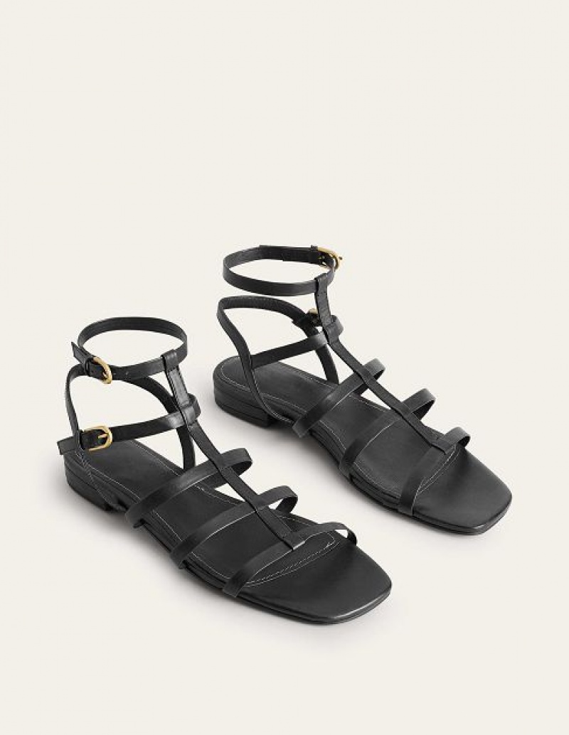 Black Women's Boden Leather Gladiator Sandals | 24917XTCN