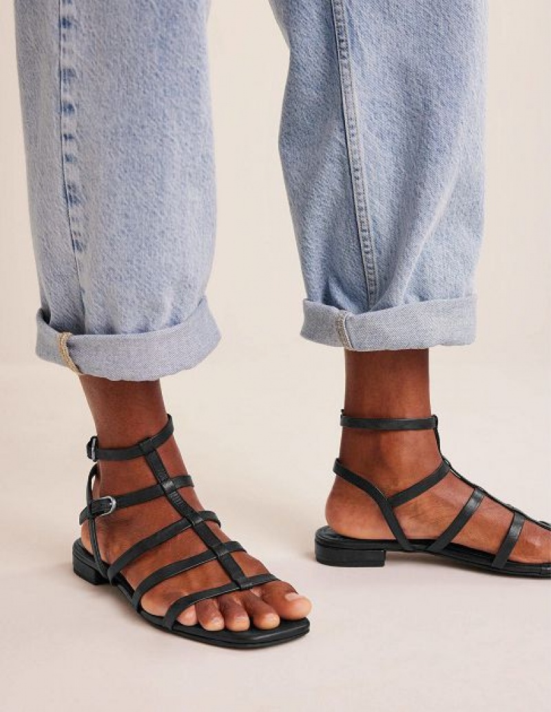 Black Women's Boden Leather Gladiator Sandals | 24917XTCN