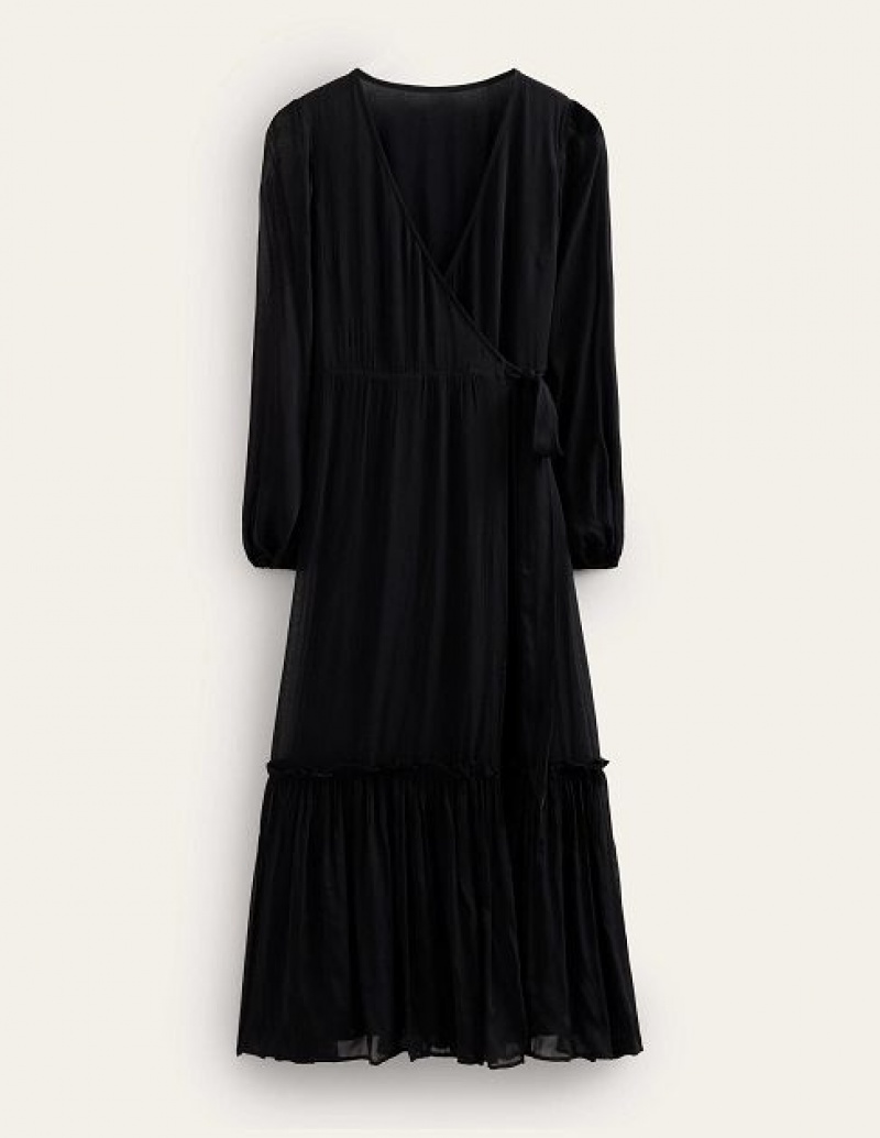 Black Women's Boden Long Sleeve Wrap Maxi Dress | 14506QNAC