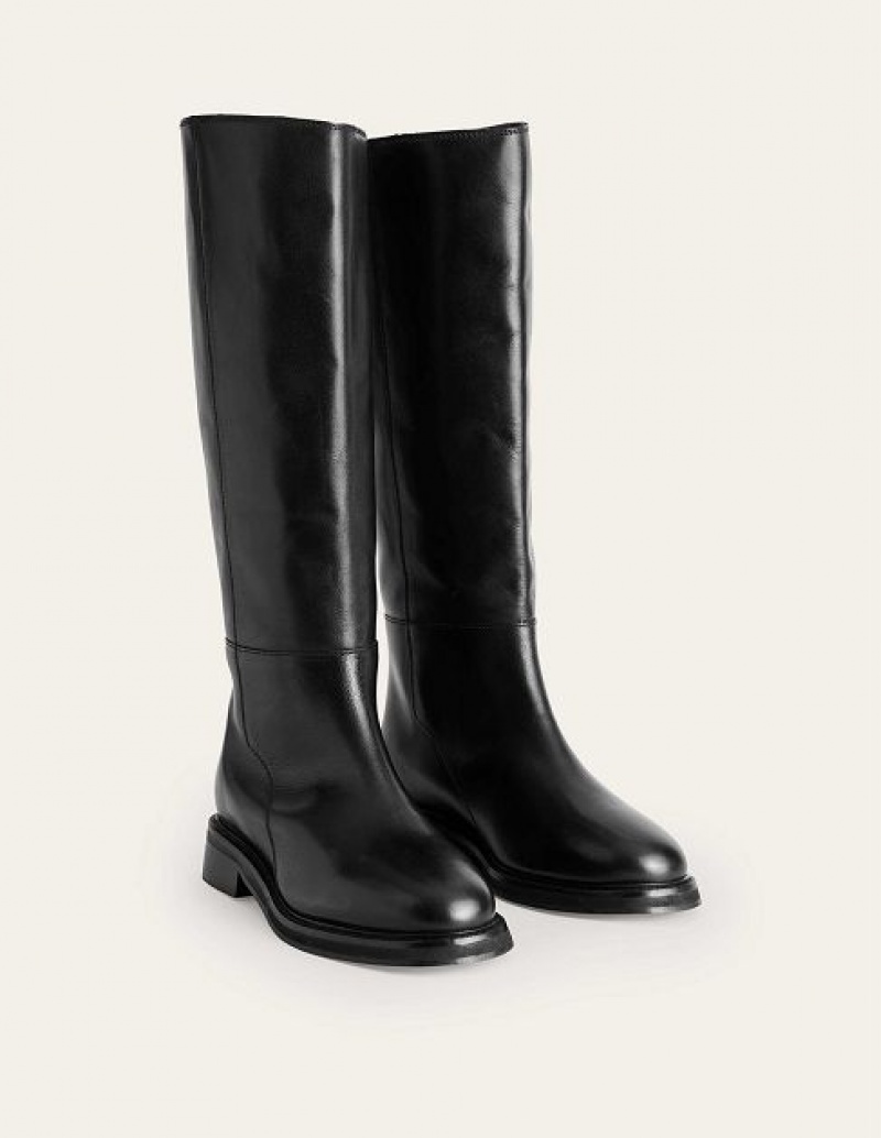 Black Women's Boden Lottie Leather Riding Knee-high Boots | 01923JPAT