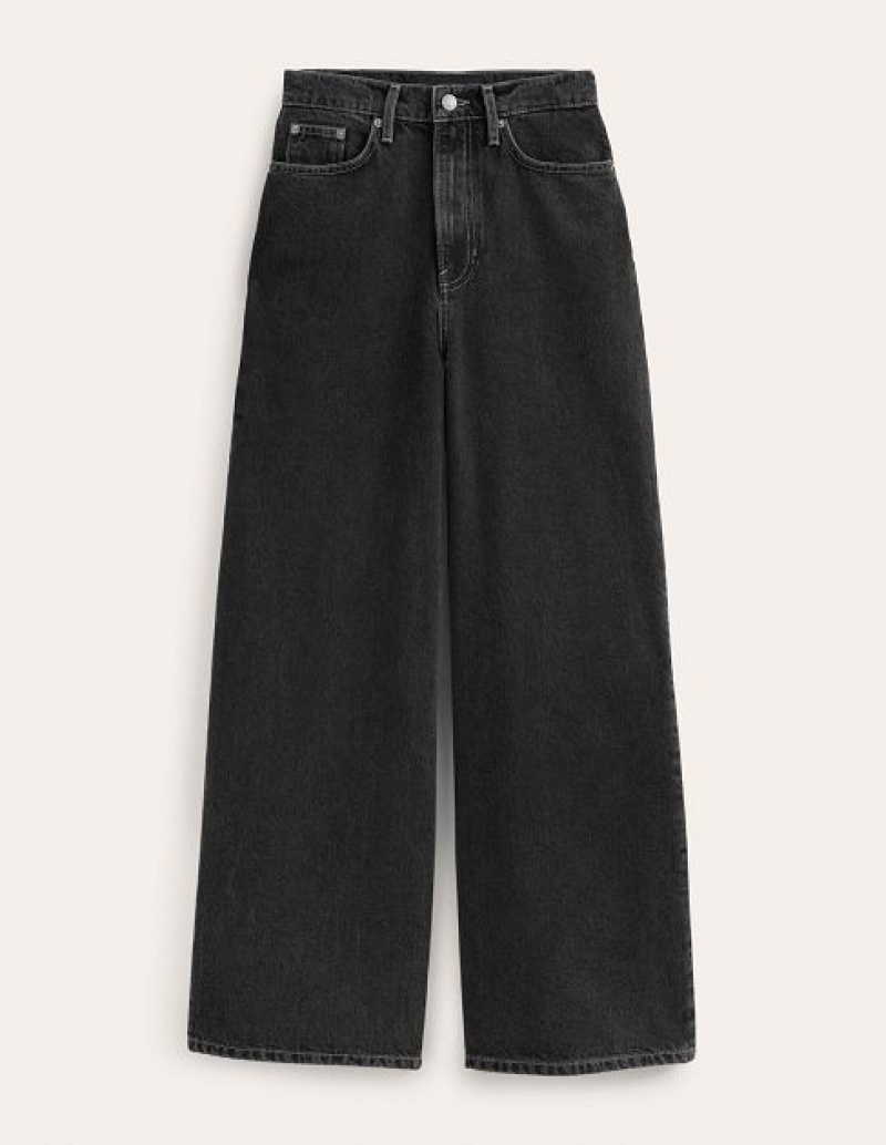 Black Women's Boden Mid Rise Slouch Wide Leg Jeans | 93708OSAC