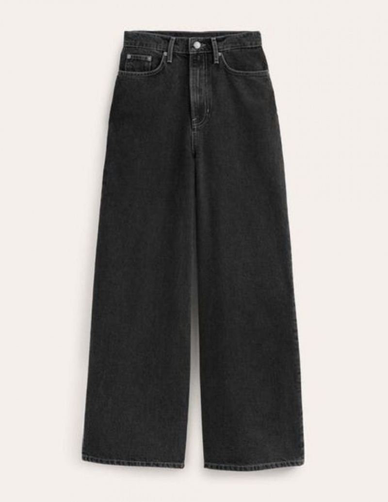 Black Women's Boden Mid Rise Slouch Wide Leg Jeans | 93708OSAC