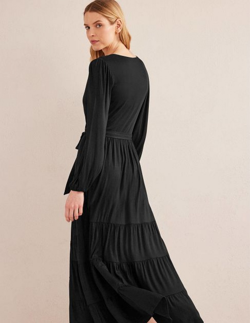 Black Women's Boden Multi Tiered Wrap Maxi Dress | 54810SYFQ