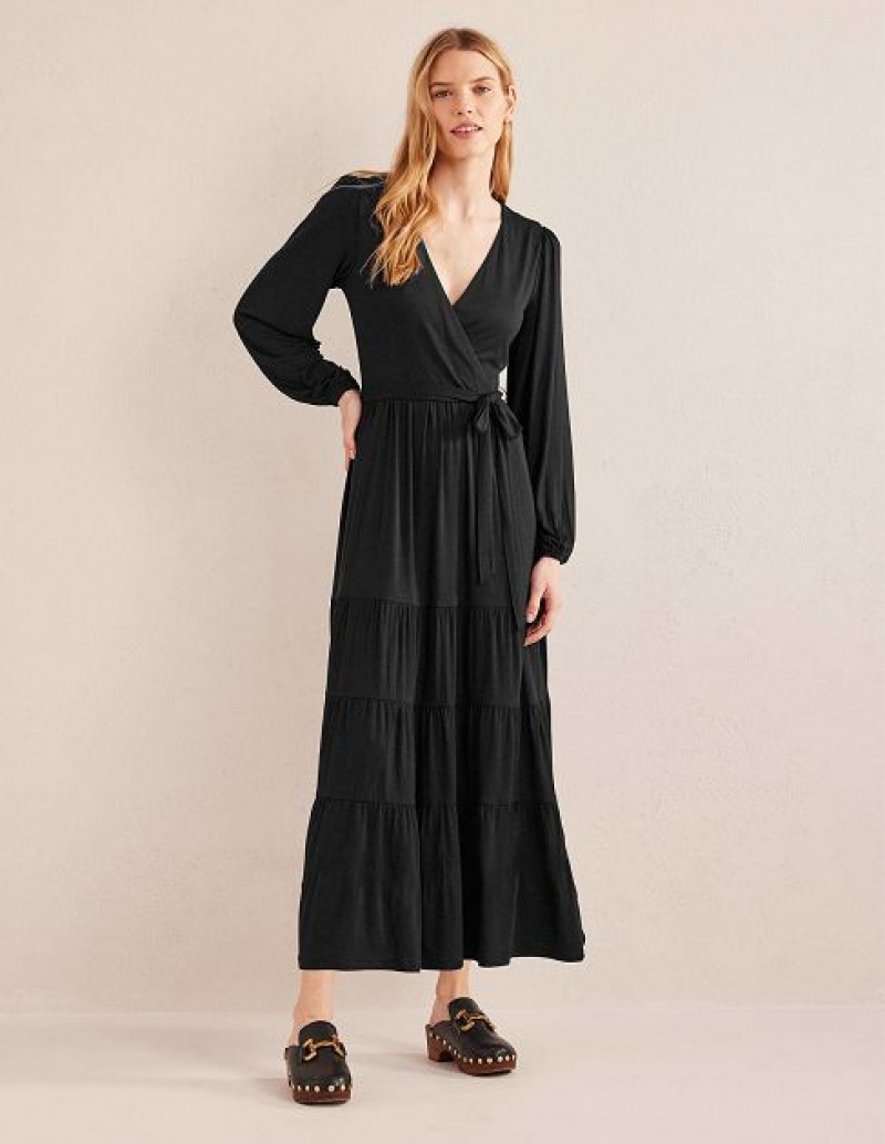 Black Women's Boden Multi Tiered Wrap Maxi Dress | 54810SYFQ