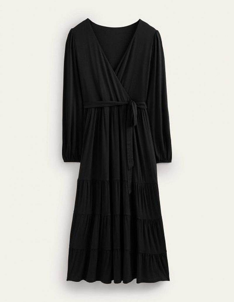 Black Women's Boden Multi Tiered Wrap Maxi Dress | 54810SYFQ