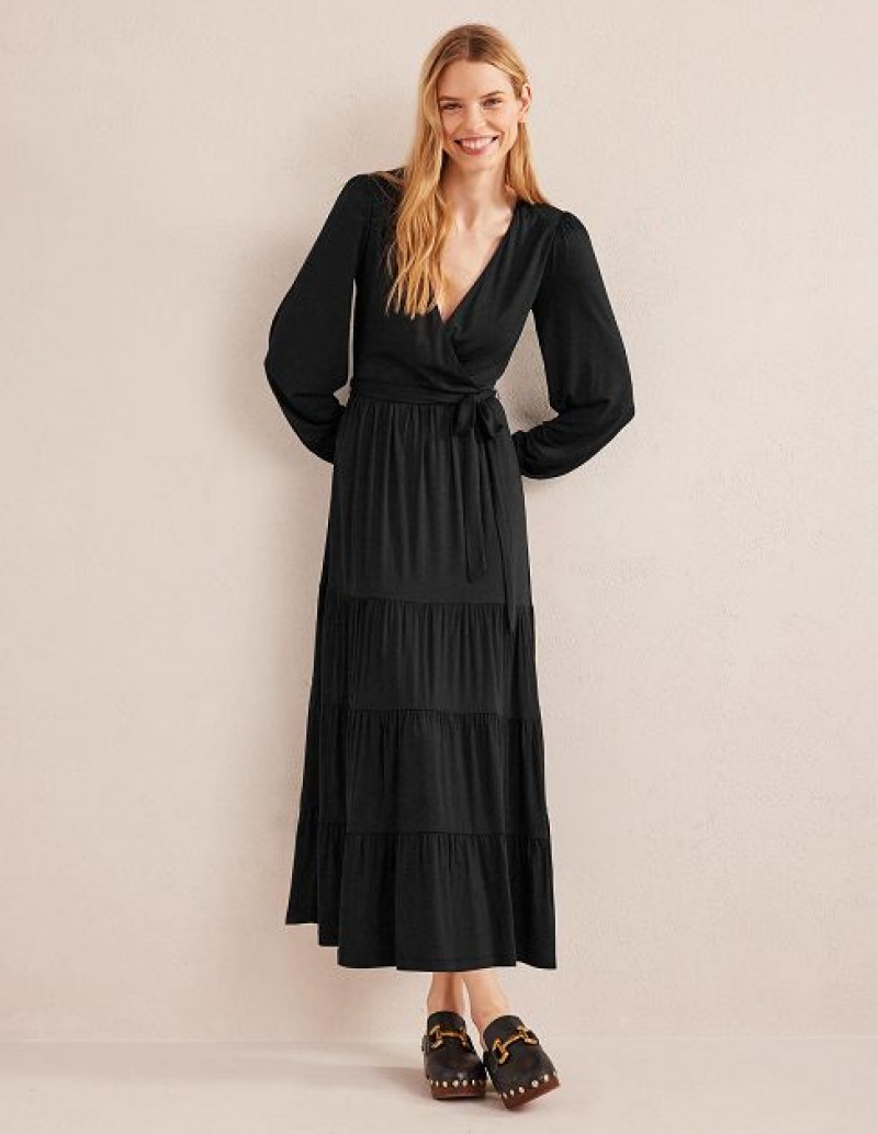 Black Women\'s Boden Multi Tiered Wrap Maxi Dress | 54810SYFQ