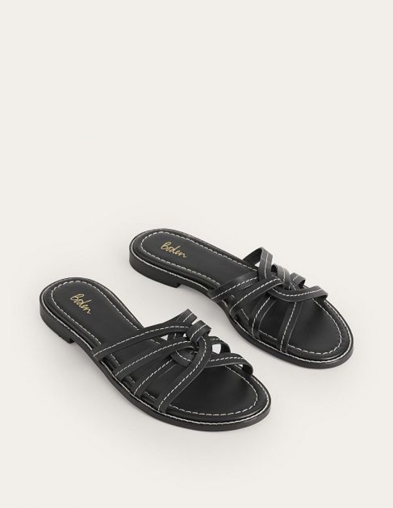 Black Women's Boden Mutli Strap Sliders Sandals | 87520JIZL