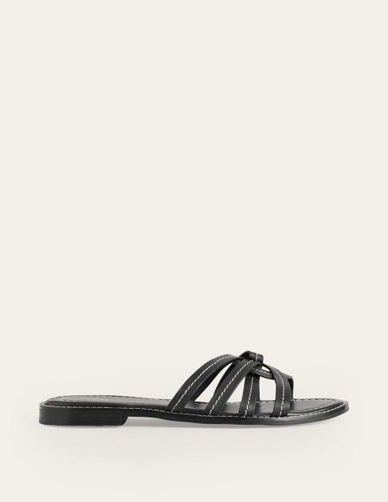 Black Women\'s Boden Mutli Strap Sliders Sandals | 87520JIZL