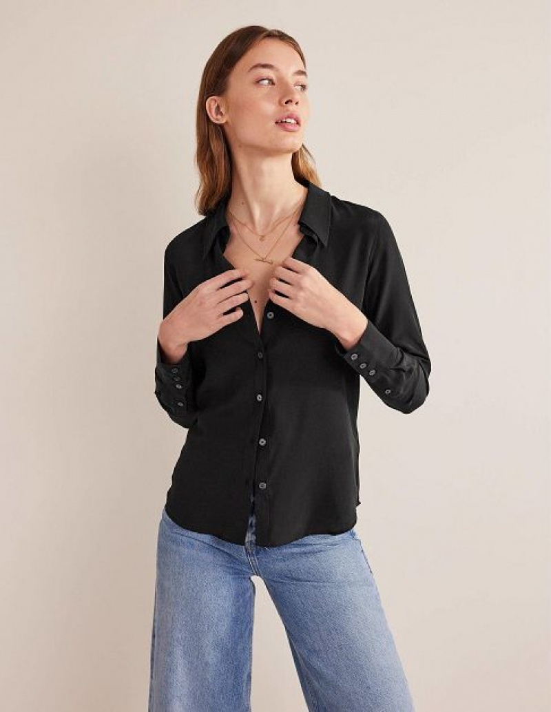 Black Women's Boden New Silk Shirts | 08541IELC