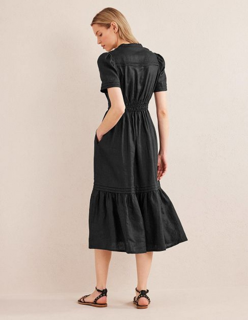 Black Women's Boden Pintuck Detail Midi Dress | 45301GYKM