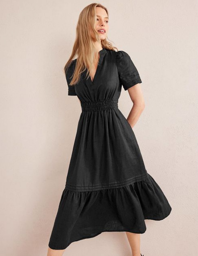 Black Women\'s Boden Pintuck Detail Midi Dress | 45301GYKM