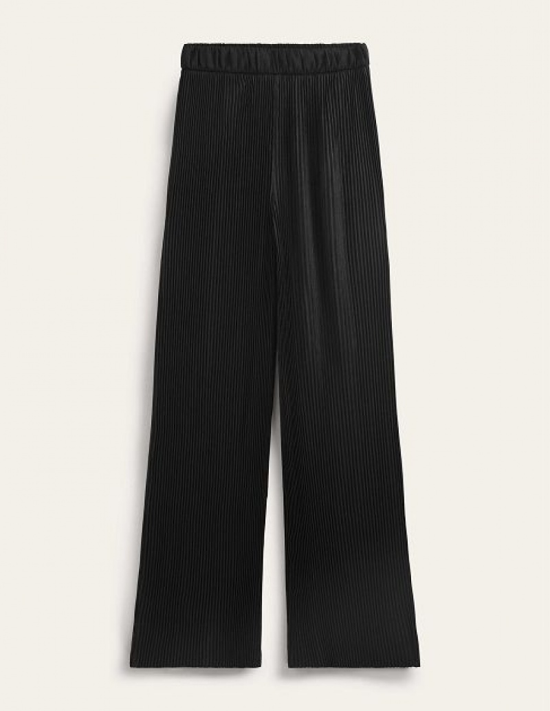 Black Women's Boden Plisse Satin Wide Leg Pants | 90374GOFH