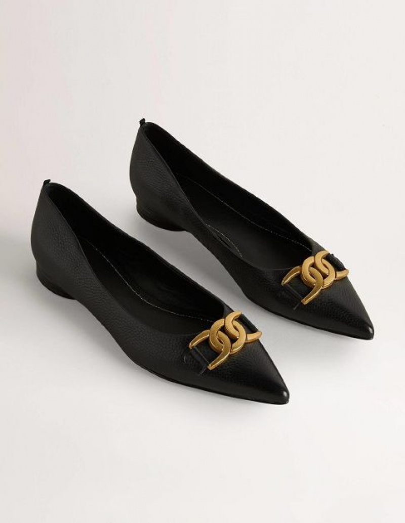 Black Women's Boden Pointed Toe Detail Flats | 13058RAID