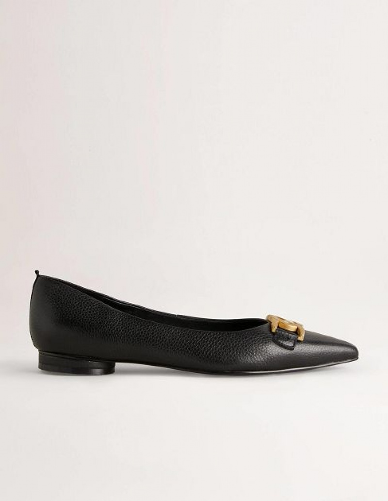 Black Women\'s Boden Pointed Toe Detail Flats | 13058RAID