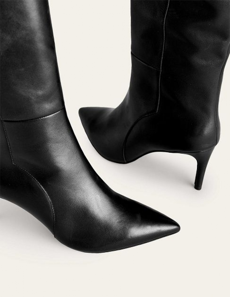 Black Women's Boden Pointed-toe Knee-high Boots | 57238TEIO