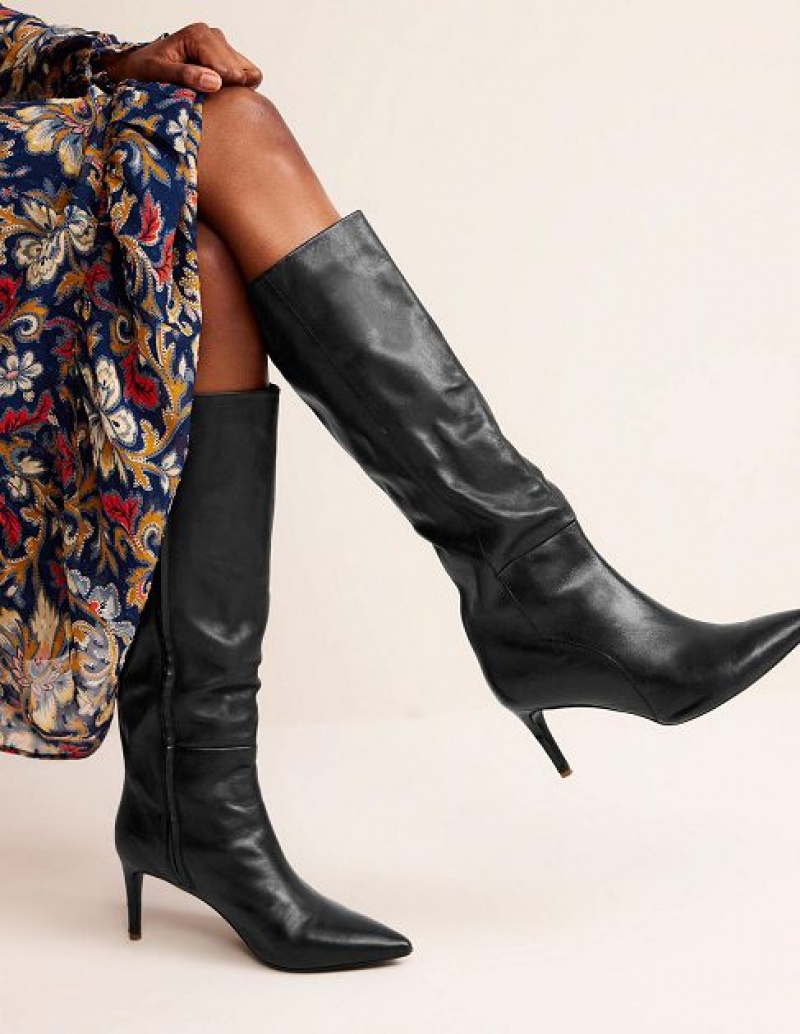 Black Women's Boden Pointed-toe Knee-high Boots | 57238TEIO