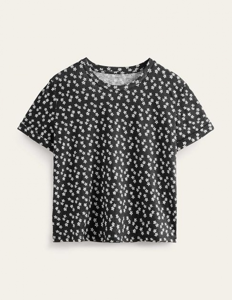 Black Women's Boden Printed Linen T-Shirt | 18029OLVY