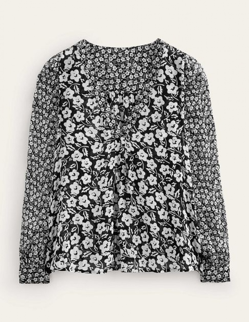 Black Women's Boden Printed V-neck Blouse | 70124JUIC