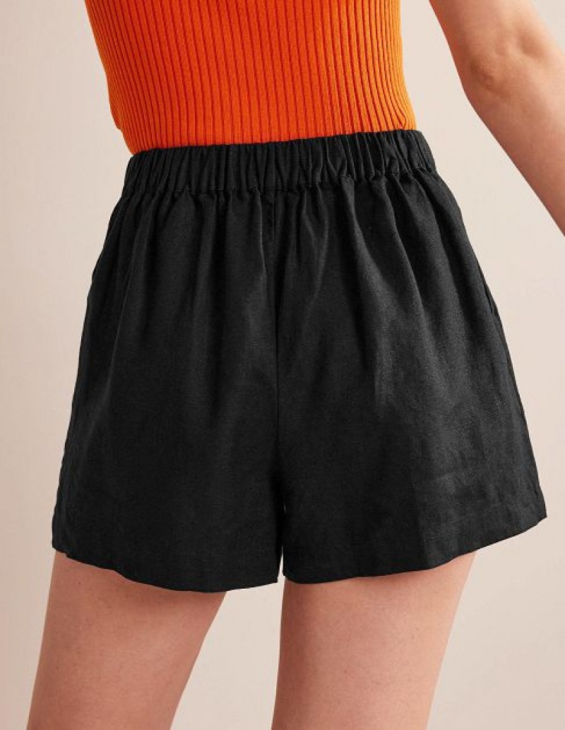 Black Women's Boden Pull-on Linen Shorts | 36409UFDP