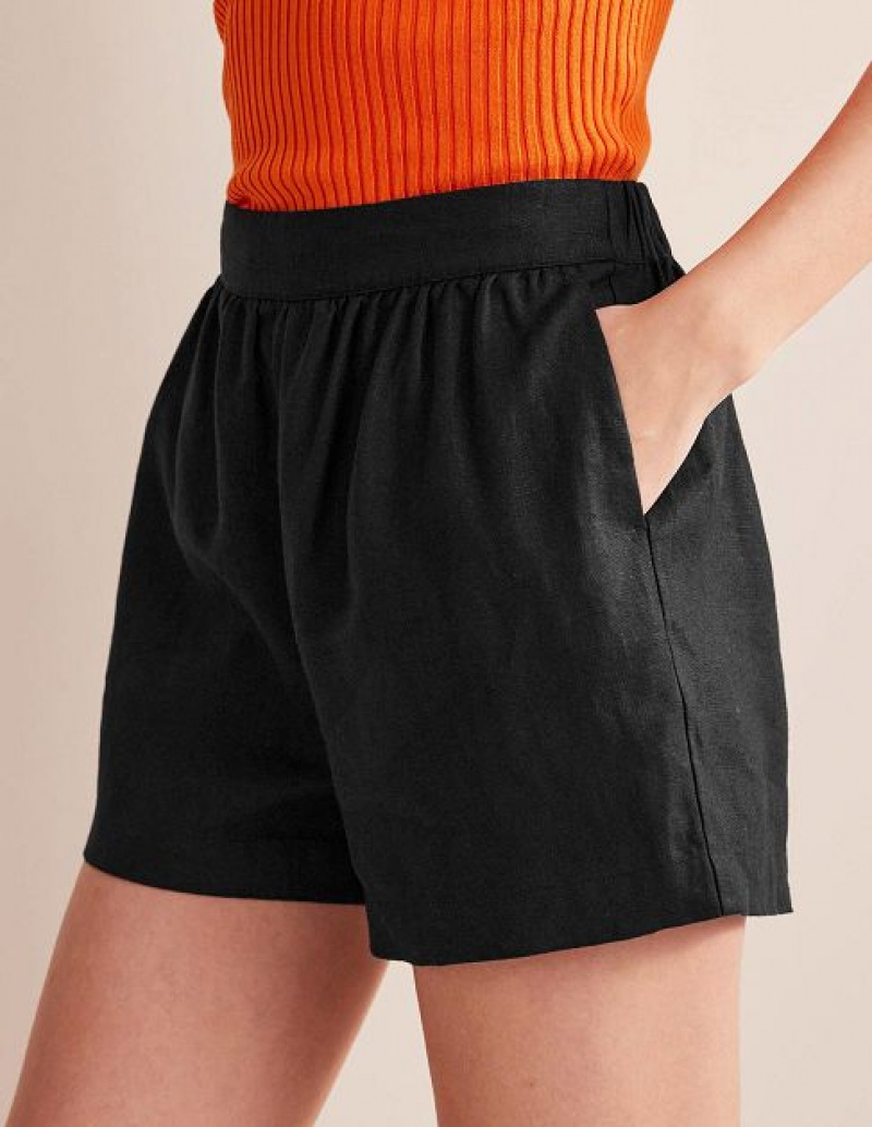 Black Women's Boden Pull-on Linen Shorts | 36409UFDP