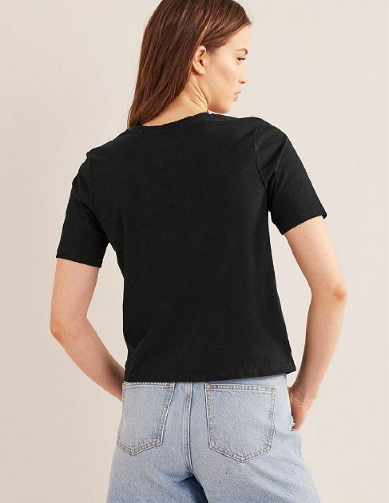 Black Women's Boden Pure Cotton Crew Neck T-Shirt | 53908TMUQ