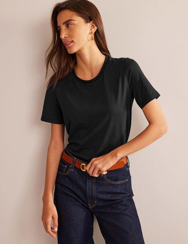 Black Women's Boden Pure Cotton Crew T-Shirt | 80675XLNT