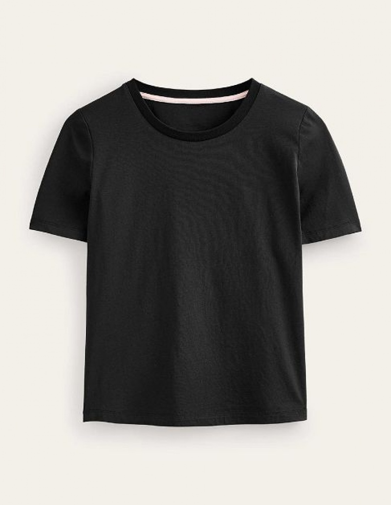 Black Women's Boden Pure Cotton Crew T-Shirt | 80675XLNT