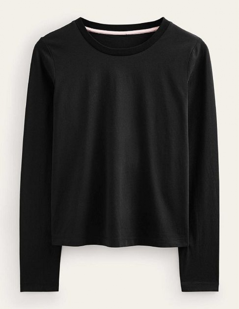 Black Women's Boden Pure Cotton Long Sleeve Tops | 62804UCEM