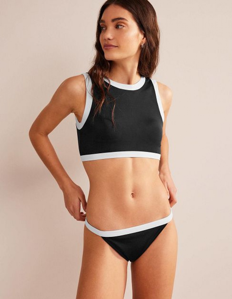 Black Women\'s Boden Racer Crew Neck Bikini Tops | 12835QPOI