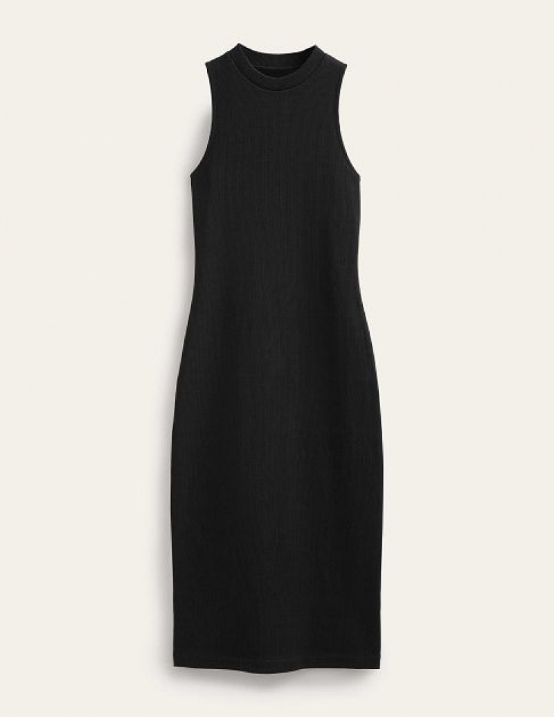 Black Women's Boden Racer Rib Jersey Midi Dress | 87396ANBX