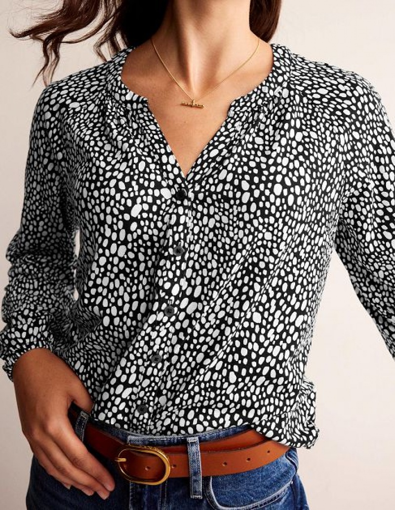 Black Women's Boden Relaxed Gather Detail Shirts | 69347OHYL