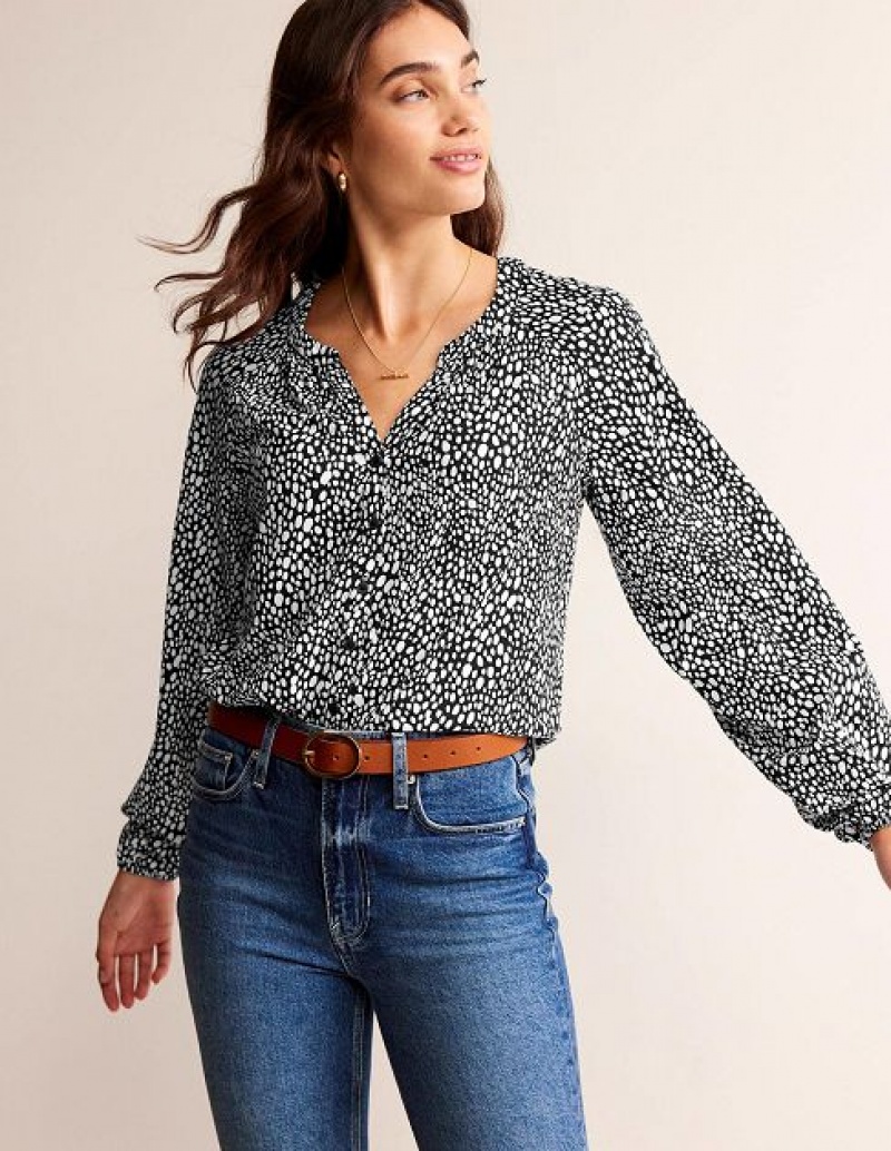 Black Women's Boden Relaxed Gather Detail Shirts | 69347OHYL