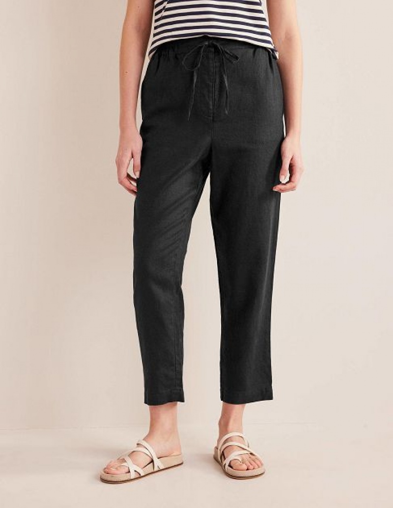 Black Women's Boden Relaxed Linen Pull On Pants | 60948GVOR