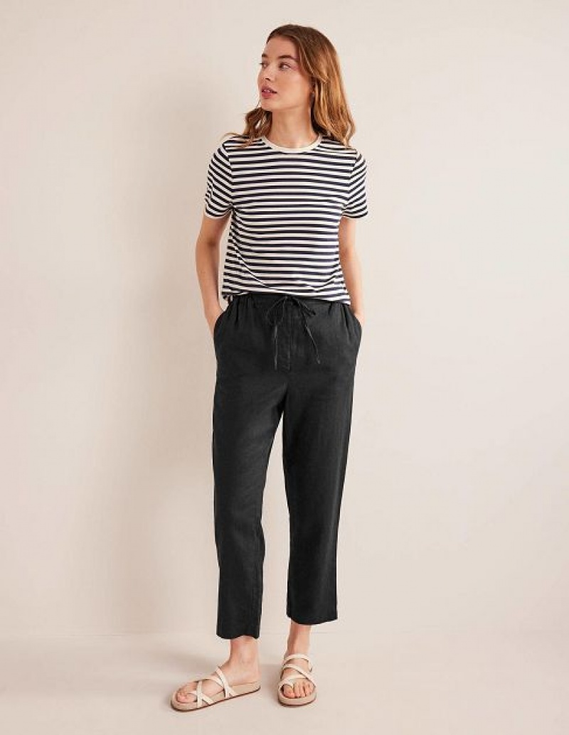 Black Women\'s Boden Relaxed Linen Pull On Pants | 60948GVOR