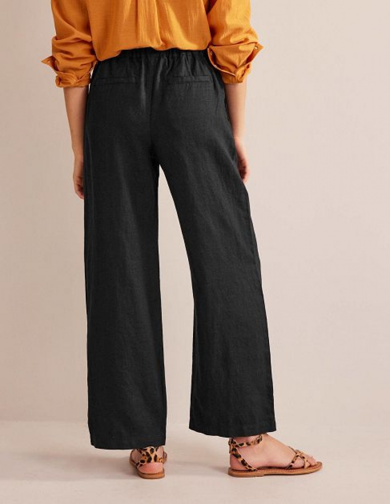 Black Women's Boden Relaxed Pull-on Linen Pants | 96518VZYC