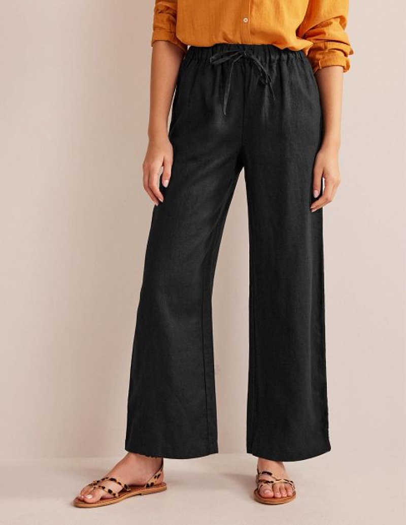 Black Women's Boden Relaxed Pull-on Linen Pants | 96518VZYC