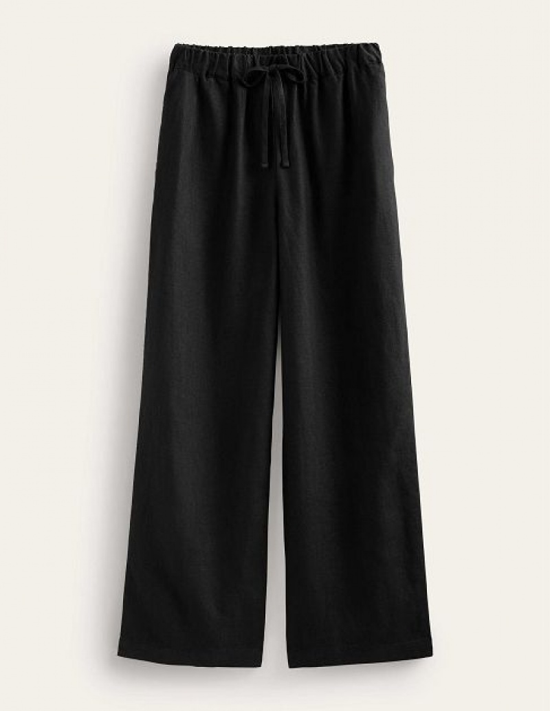 Black Women's Boden Relaxed Pull-on Linen Pants | 96518VZYC