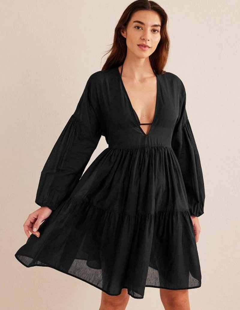 Black Women\'s Boden Relaxed Tiered Beach Dress | 09583XOCA