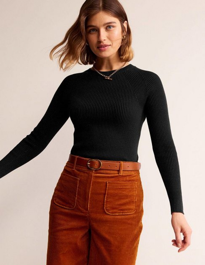 Black Women's Boden Ribbed Cotton Jumpers | 24907RIMH