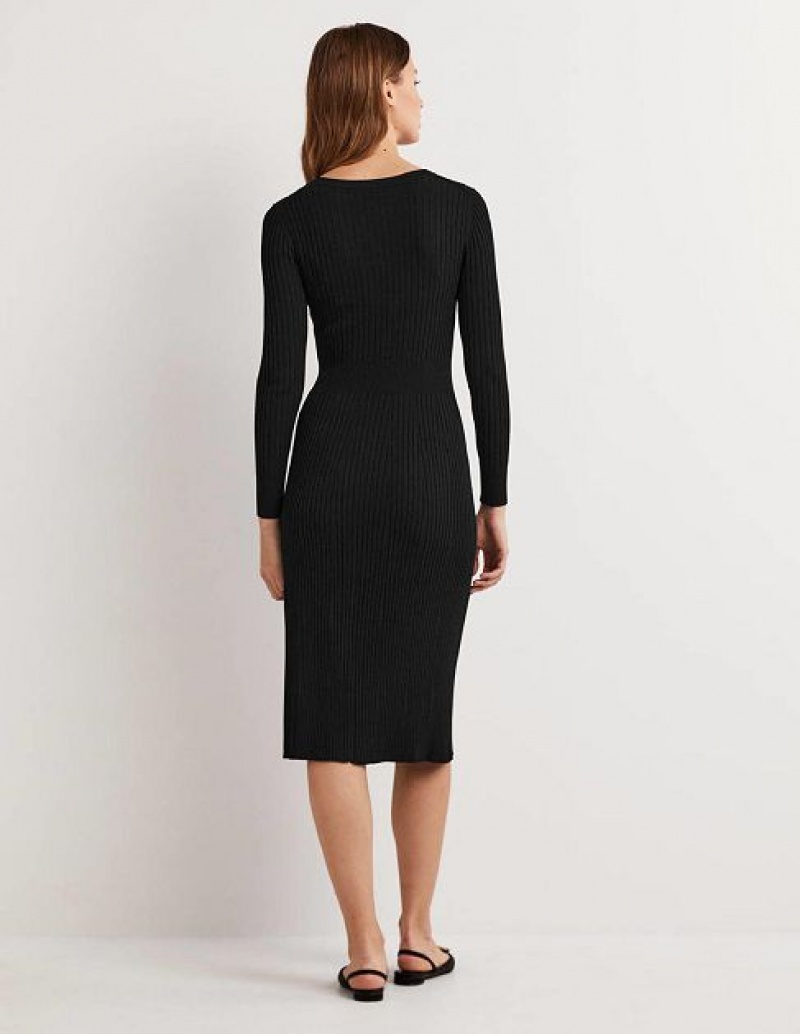 Black Women's Boden Ribbed Cut Out Dress | 25718EQRZ