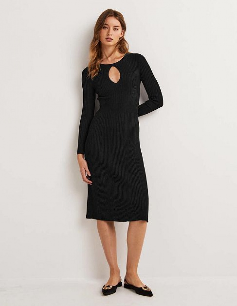 Black Women's Boden Ribbed Cut Out Dress | 25718EQRZ