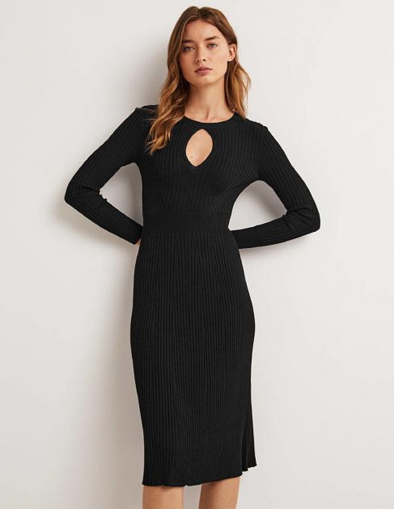 Black Women\'s Boden Ribbed Cut Out Dress | 25718EQRZ