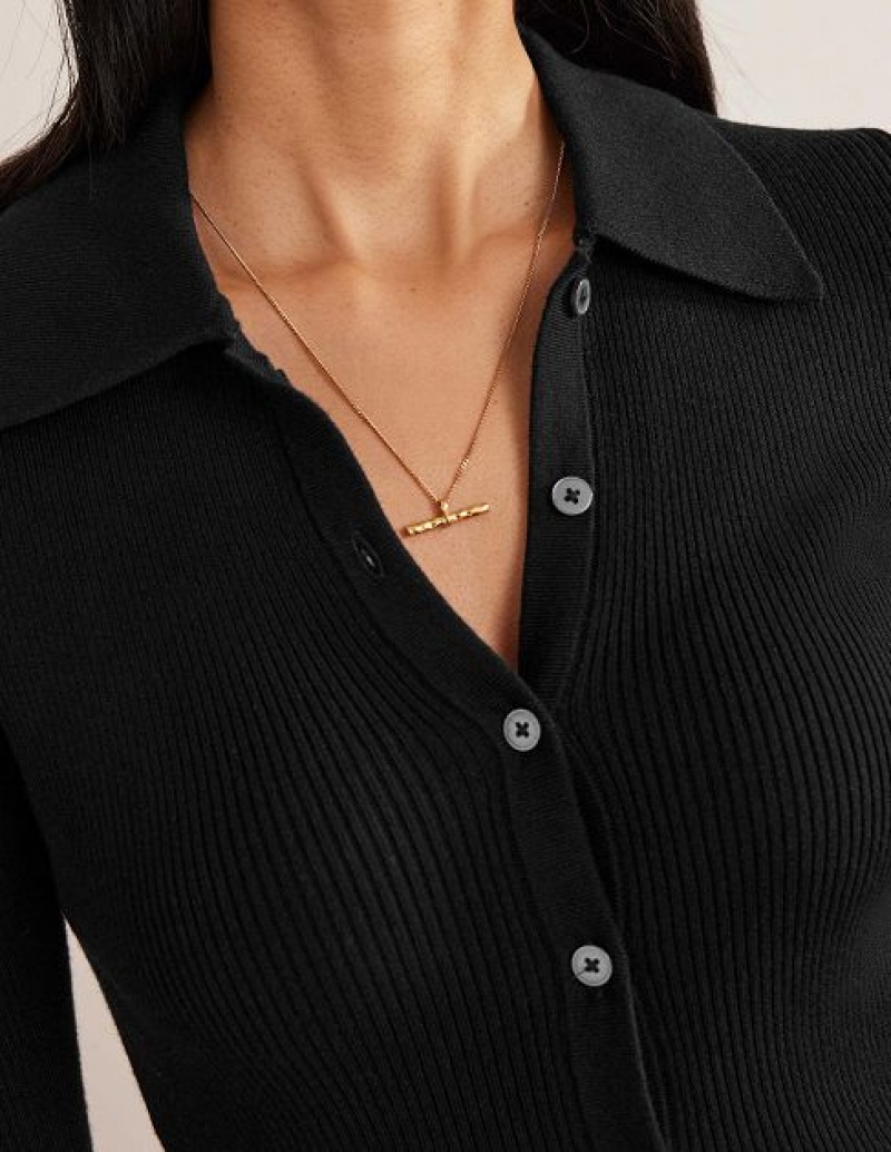 Black Women's Boden Ribbed Fitted Shirts | 42859DPVT