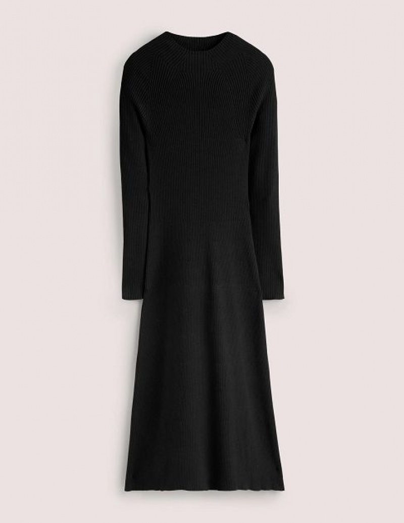 Black Women's Boden Ribbed High Neck Dress | 94618KMQB