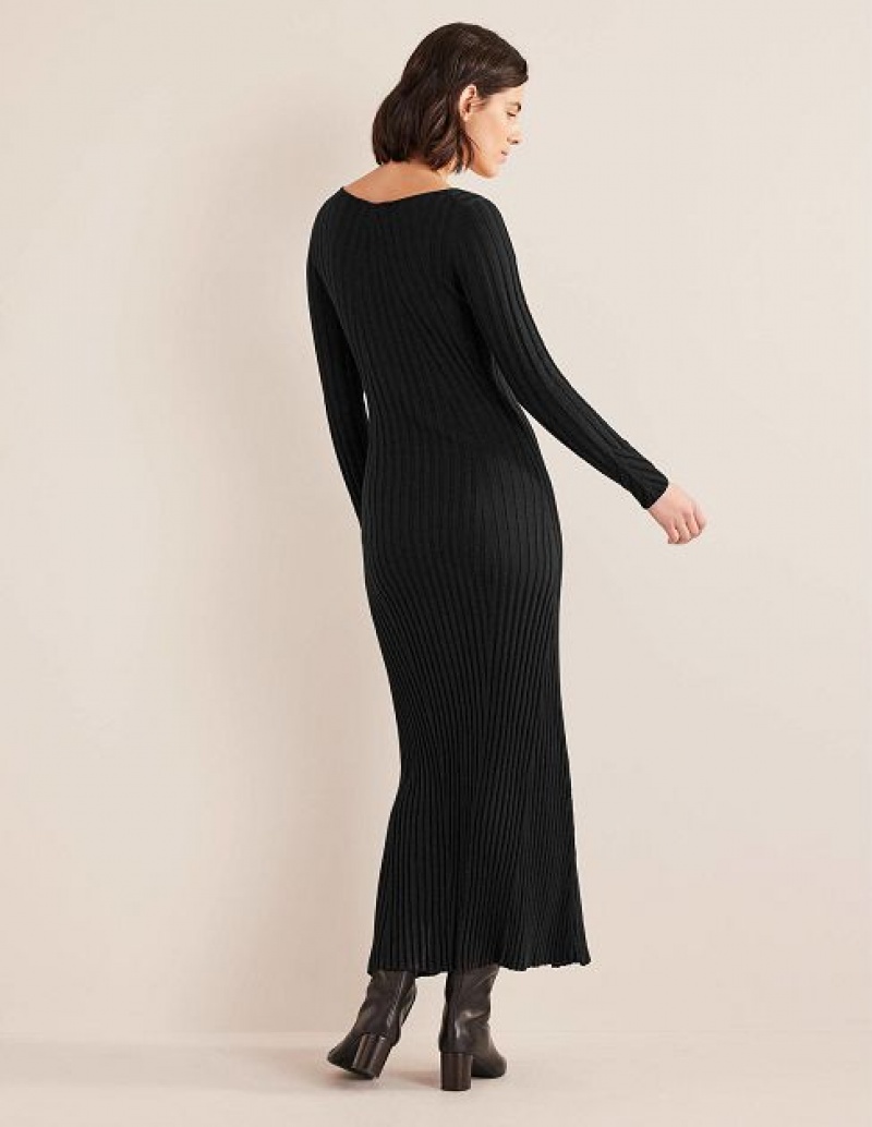 Black Women's Boden Ribbed Maxi Dress | 14579XRYK