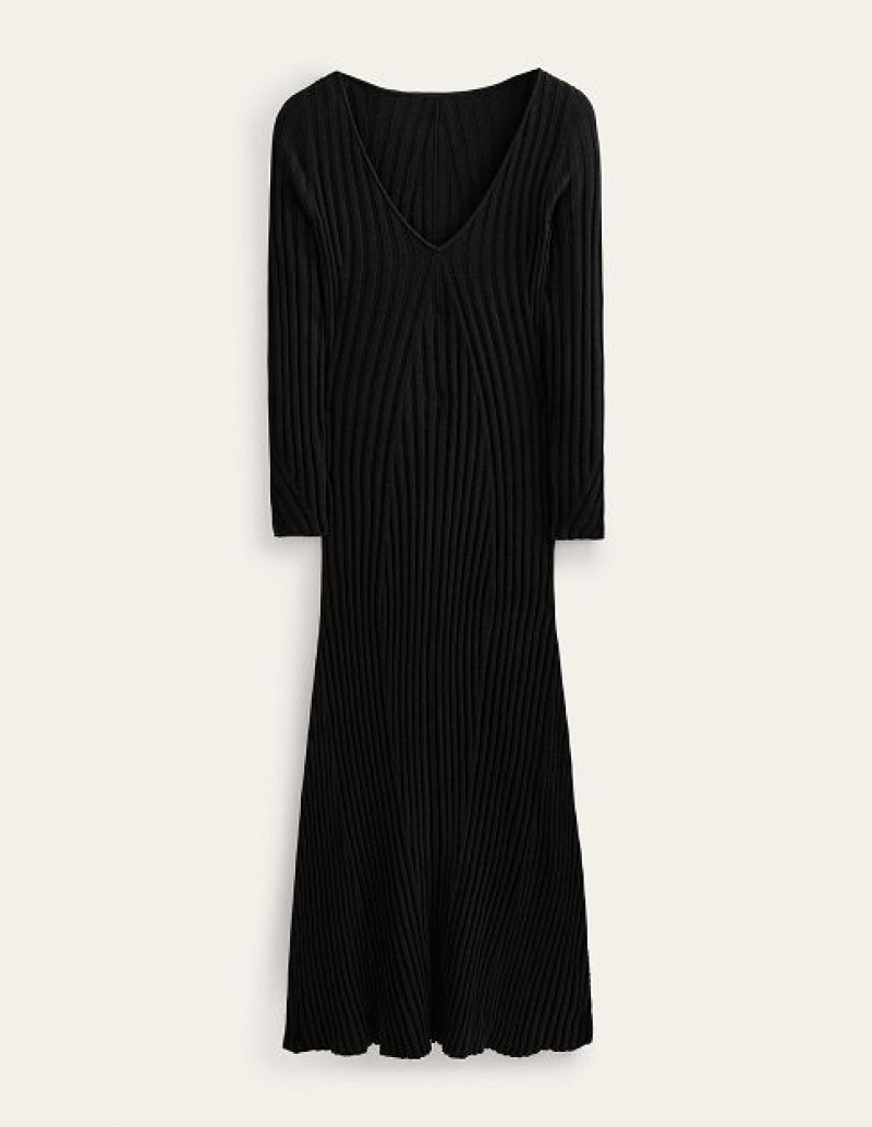 Black Women's Boden Ribbed Maxi Dress | 14579XRYK