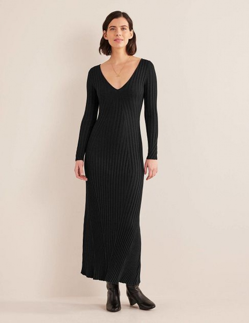 Black Women\'s Boden Ribbed Maxi Dress | 14579XRYK