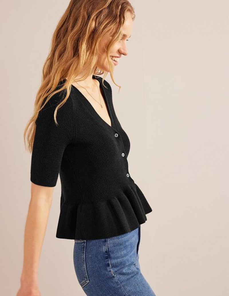 Black Women's Boden Ribbed Peplum Cardigan | 73859SXFW