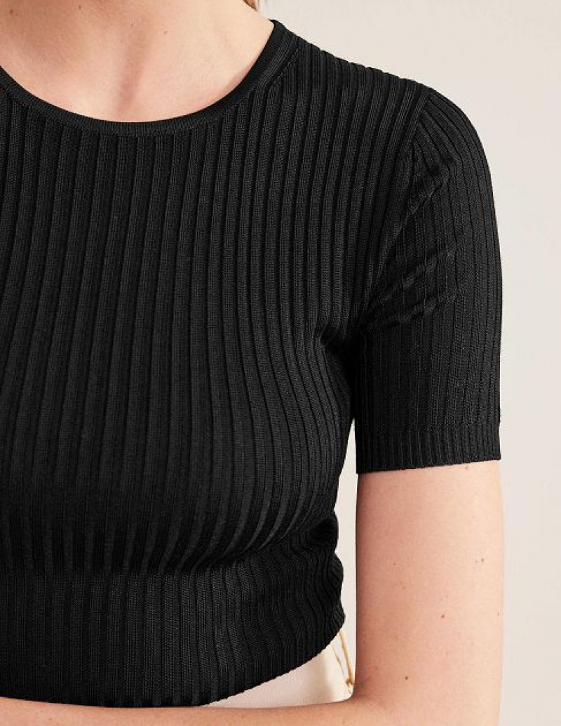 Black Women's Boden Ribbed T-Shirt | 26175HTXA