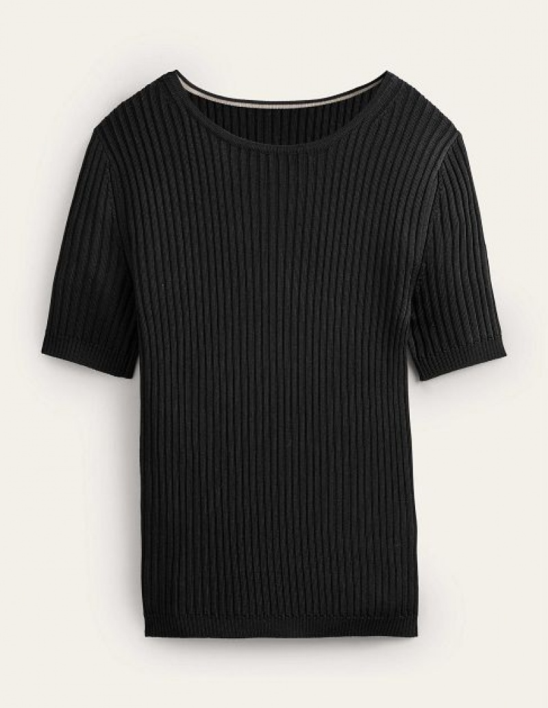 Black Women's Boden Ribbed T-Shirt | 26175HTXA